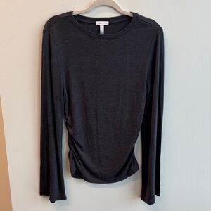 Leith Boatneck Charcoal Long Sleeve Ruched Top